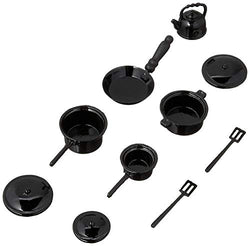 Dollhouse Miniature Metal Pots and Pans, Black, 10 Piece