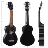 Ashthorpe Soprano Ukulele Bundle (Black) - 21-Inch Uke Beginner Starter Kit for Kids with Gig Bag, Cloth, and Picks