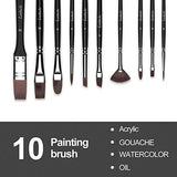 Acrylic Paint Brushes Set 10 PCS with a Canvas Case Ideal and Oil Paintings for Rock ，Acrylic Watercolor Oil Gouache Paint
