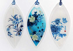 Lucore Leaf Bookmarks - Blue Flowers Asian Painting Lucky Charm, Ornament, Hanging & Wall Decor,