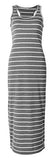 Roselux Women's Sleeveless Scoop Neck Striped Maxi Sundresses Loose Racerback Long Dress (Dark Gray,M)