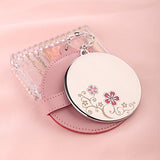 MILESI Women's Cherry Blossom Round Pink Makeup Mirror with Leather Holster