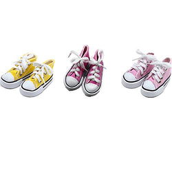 Fully 3 Pairs Canvas 7.5cm/3" Long Doll Shoes with Velcro Strap Fits Mini 1/3 60cm BJD Dolls