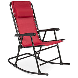 Best Choice Products Foldable Zero Gravity Rocking Patio Recliner Lounge Chair w/Headrest Pillow - Red