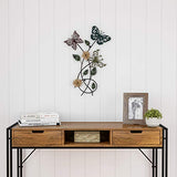 Lavish Home Garden Metal Wall Art Hand Painted 3D Butterflies/Flowers for Modern Farmhouse Rustic Home or Office Decor