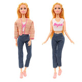 17 Pcs 11.5 Inch Doll Fashion Set Including 2 Set Suits 2 Outfits Tops and Pants 1 Dress with 10 Pair Shoes 2 Sneakers Doll Clothes Accessories