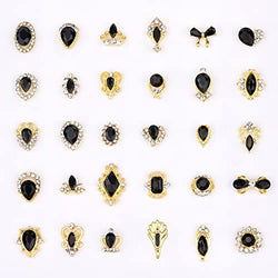TEEKME 60pcs Gold Alloy Nail Charms Crystal Diamond Black Gemstone 3d Nail Jewels Rhinestone for Metal Nail Art Manicure Décor