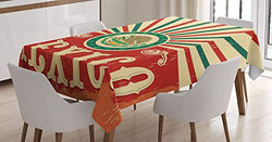 Ambesonne Mexican Tablecloth, Retro Pop Art Style Mexico Calligraphy with Tribal Classic on Grunge Image, Dining Room Kitchen Rectangular Table Cover, 52" X 70", Coral Cream
