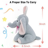 Elephant Stuffed Animals, Nleio Cute Stuffed Animal with Bunny Ears & Pink Bow Tied, 9" Stuffed Elephant Plush Toys for Girls Boys Kids, Gifts for Easter, Valentine's Day/Birthday/Christmas (Gray)