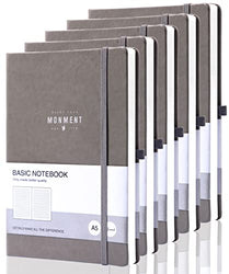 5 Pack Hardcover Journal Lined Notebooks for Work Thick Paper A5 Notebook Journals for Writing Business Office Notebooks for Men, 192 Pages,100GSM Basic Notebooks, Grey