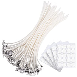 200PCS – 6 Inches Candle Wicks, Natural Cotton Low Smoke Candle Wicks with Candle Wick Stickers for Candle DIY and Candle Making, Candle Making Kit