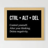 "Control Yourself-Alter Your Thinking-Delete Negativity" Motivational Wall Art -10 x 8" Typographic Print-Ready to Frame. Inspirational Home-Office-Desk-School-Gym Decor. Great Gift of Motivation!