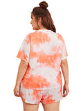 ROMWE Women's Plus Size Tie Dye Shorts Pajma Set Short Sleeve T Shirt 2 Piece PJ Set Sleepwear Orange 5XL