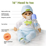 JRLCGYP Realistic Reborn Dolls Boy, 16" Lifelike Silicone Vinyl Baby Realistic Baby Dolls Toys Looks Real with Weighted Soft Body Gift Set for Over 3 Years Old