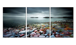 Canvas Wall Art Lake Beach Colorful Stones -16" x 24" x 3 Panels Canvas Art Lakeside Sunset Modern Artwork Landscape Pictures Framed Ready to Hang for Home Decoration
