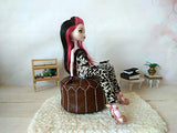 Miniature Morrocan Pouf Dollhouse Furniture 1/6 scale. Handmade Leather Ottoman