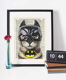 Bat Cat Super Hero Vintage Upcycled Dictionary Art Print - 8x10 inches