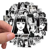 Print Black and White Thriller Horror Style Anime Junji Ito Stickers 50pcs Kawakami Tomie Decals Stickers Vinyl Waterproof for Teens Adults Laptop Bumper Computer Phone Guitar Luggage (Kawakami Tomie)