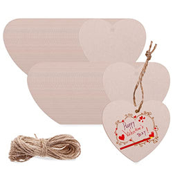 200 Pcs Unfinished Wood Pieces, Rectangle Shaped Wooden Cutout Wooden Gift Tags Blank Wood Tags Name Tags Labels with 65.6Ft Jute Rope for DIY Craft Projects Home Christmas Decoration (Heart Shaped)