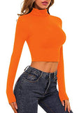 MSBASIC Woman Under Shirts Orange Crop Top Turkey Shirt for Women Orange S