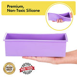 Soap Molds Making Kit with Wooden Cutter Measuring Box (44oz Purple Silicone) | for Adults, Melt and Pour or Cold Process, 100pc Bags, Stainless Steel Wavy & Straight Slicer