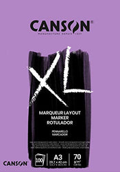 CANSON XL Marker 70gsm A3 Paper, Very Smooth, Pad Glued Short Side, 100 Extra White Sheets, Ideal for Professional Artists & Illustrators