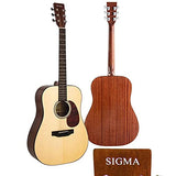 SIGMA 41” Acoustic Guitar, Dreadnought, 4/4 Full-Size, with D'Addario EXP16 Strings, Solid Spruce Top, Natural Gloss, Mahogany Back & Sides,Right(10D)