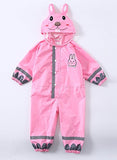 Kids Lightweight Waterproof Rain Jacket Outwear Zip Up Hooded Coverall Rain Coat with Reflective Strips, Pink Rabbit