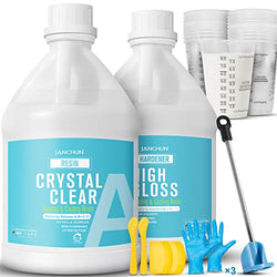 1 Gallon Crystal Clear Epoxy Resin,High Gloss Casting and Coating Kit for River Table Tops, Art Resin,Jewelry Making, DIY,Tumblers, Molds, Art Painting with Epoxy Mixer, 20×8oz Measuring Cup and More
