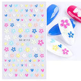 Flower Nail Art Stickers 5D Embossed Nail Decals Spring Daisy Nail Art Design Summer Self Adhesive Nail Supplies White Yellow Colorful Flower Bunny Heart Nail Stickers for Women Manicure Decoration