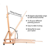 ShowMaven Multi-Function Studio Artist Easel, H-Frame Extra Large 360-Degree Spinner Wheel Rolling Adjustable Height, Red Beech Wood Studio Painting Stand