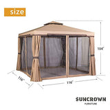 SUNCROWN Outdoor Patio Garden Gazebo 10 x 10 FT All-Season Permanent Gazebo with Vented Soft Canopy, Double Square Tops and Mosquito Netting- Beige, Front Porch, Sand