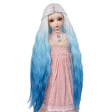 MUZI Wig Heat Resistant Doll Hair Wig, Fiber Long Deep Wave Curly Ombre White Pink Blue Doll Hair BJD Doll Wig for 1/3 BJD SD Doll Wig (1001RT4811RT4537)