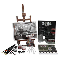 SoHo Urban Artist Deluxe 49 Piece Really Complete Acrylic Painting Set - Includes Tabletop Easel, 24ct 21ml Tube Acrylic Paints, Brushes, Palette Paper, Cups and Instructional DVD