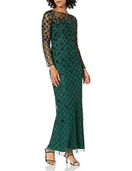 Adrianna Papell Women's Beaded Long Column Gown, Dusty Emerald, 4