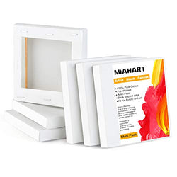 MIAHART 6 Pcs 4"x4"Mini Stretched Canvas White Blank Canvas 10x10cm Art Canvases Boards for Acrylic Oil Painting and Decorating(10x10cm)