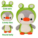 Penguin-Frog Stuffed Animal Toys, Plushies Penguin Wearing Frog Costume Dressed as Cute Frog Plush Toys for Boy Girl Christmas Halloween Birthday Gift, 10in (Green Frog)