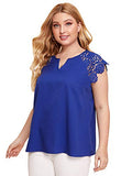 Romwe Women's Plus Size Short Sleeve Crew Neck Lace Hollow Casual Blouse Tops Deep Blue 3X Plus