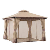 Sunjoy A101011700 Cristina 12x12 ft. Steel Gazebo with 2-Tier Hip Roof, Tan and Brown