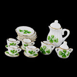 Goldblue Dollhouse Miniature 15pcs Dining Ware Tea Set White with Clover