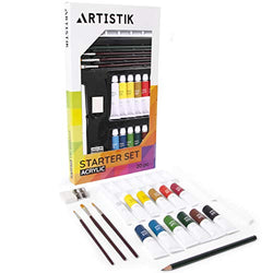 Acrylic Paint Set - 20 Piece Starter Set for Beginners, Students and Artists, Ideal for Canvas Painting, 12 Tubes x Acrylic Paints in Vivid Colors, 3 Brushes - Art Supplies Kit for Adults and Kids