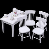 Haomian 5 Pcs Dining Table Chair Model Set 1:12 Dollhouse Miniature Furniture Wooden Furniture Set (White Color) with 15 Pcs Dollhouse Miniature Tableware Porcelain Ceramic Tea Cup Set