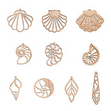 FASHEWELRY 80Pcs Unfinished Wooden Earrings Chamrs 8 Styles Natural Wood Filigree Shell Charms with 80Pcs Jump Rings & 80Pcs Earring Hooks for Jewelry Making