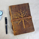 Vintage Leather Journal Tree of Life - Leather Bound Journals - Old Deckle Edge Paper Sketchbook or Watercolor Journal for Women Men - Book of Shadows Grimoire (A4) by Modest Goods