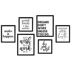 ArtbyHannah 6 Pack Black and White Gallery Wall Kit Picture Frame Sets with Inspirational Motivational Quote & Saying Decorative Art Prints for Living Room Office or Home Decoration,Multi Size:9.5x12,8x9.5,8x8 Inch