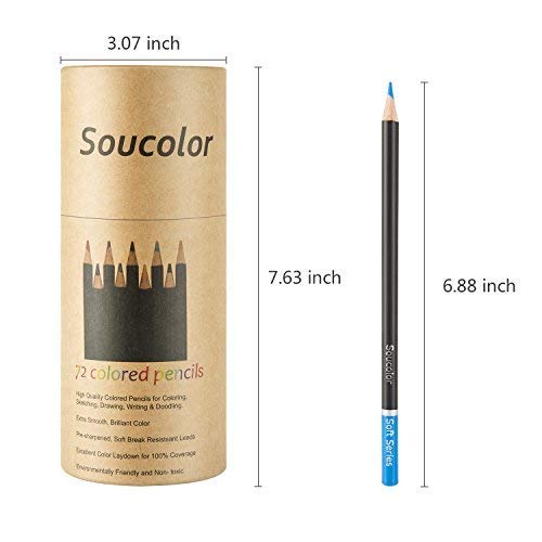 Soucolor 72-Color Colored Pencils for Adult Coloring Books, Soft Core,  Artist