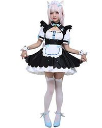 Cosplay.fm Women‘s Vanilla Cosplay Costume Maid Lolita Dress with Apron Petticoat Cat Ears Tail (S, Black/White)