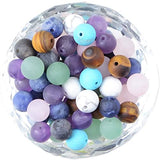 FYGEM Natural Stone Beads 300pcs Mixed 6MM Round Genuine Real Beading Loose Gemstone Hole Size 1mm DIY Charm Smooth Beads for Bracelet Necklace Earrings Jewelry Making (Matte Stones Mix 300pcs, 6MM)