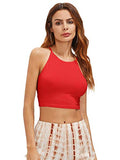 Romwe Women's Sexy Cutout Back Crisscross Spaghetti Strap Crop Cami Top Red M