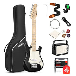 Donner 30 Inch Electric Guitar Kids Electric Guitar Beginner Kits Mini ST Electric Guitar Starter Package Black with Amp, 600D Bag, Tuner, Picks, Cable, Strap, Extra Strings DSJ-100